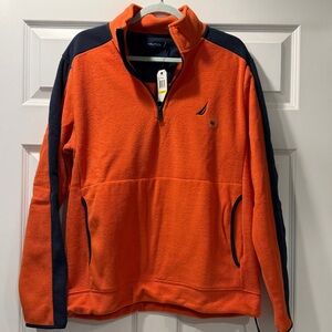 Nautica Bright Orange and Navy Quarter-Zip Fleece